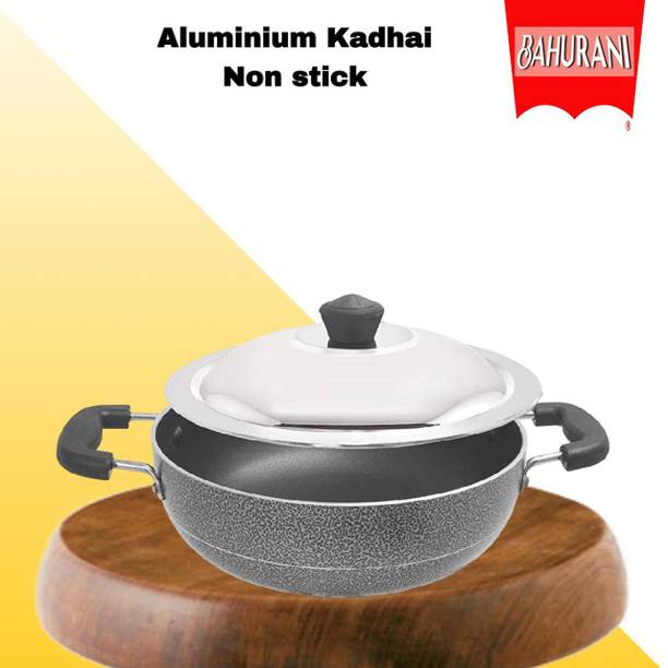 BAHURANI Aluminium 2.5 l non stick kadhai with lid included _196 Kadhai 26 cm diameter with Lid 2.5 L capacity