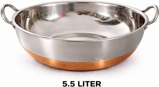 KICHENLY Copper Bottom Stainless Steel Kadhai Pot Pans with Handle Kadhai 30 cm diameter 5.5 L capacity