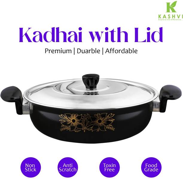 Kashvi Best Kitchen Cookware Gift Kadhai 26 cm diameter with Lid 3.5 L capacity
