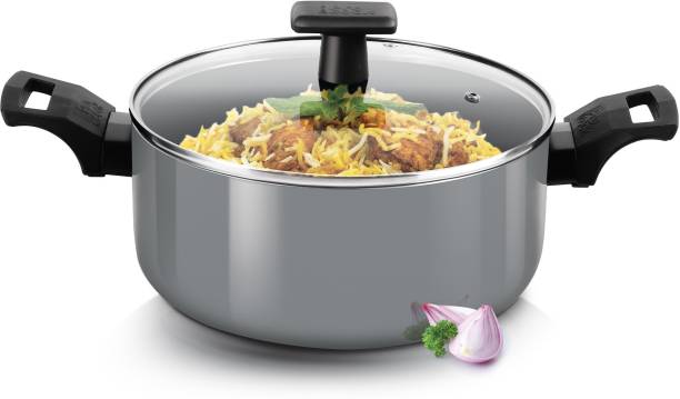 MILTON Pro Cook Blackpearl Biryani Pot With Glass Lid, Grey | Induction Safe Pot 28 cm diameter 7.45 L capacity with Lid