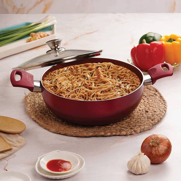 cello Crown Induction Base Kadhai with Glass Lid, Kadhai 22 cm diameter with Lid 2.5 L capacity