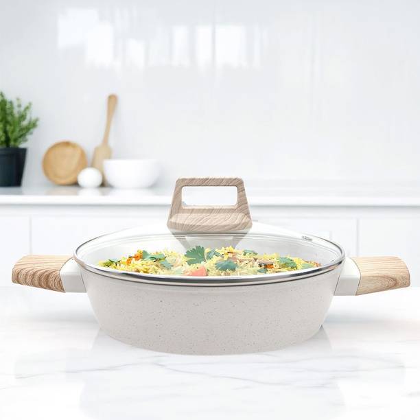 Solara Belmont Ceramic Non Stick Kadai With Lid for Cooking, 24 cm ढक्कन के साथ