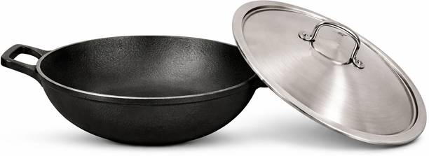 Liora Premium Cast Iron Kadhai with Glass Lid | Pre-Seasoned, 100% Toxin-Free | Kadhai 30 cm diameter with Lid 3 L capacity