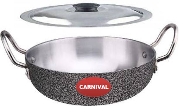 CARNIVAL ALUMINIUM COATING KADHAI 3.5 LTR WITH STEEL LID PURE VIRGIN ALUMINIUM Kadhai 20 cm, 7 cm diameter with Lid 3.5 L capacity