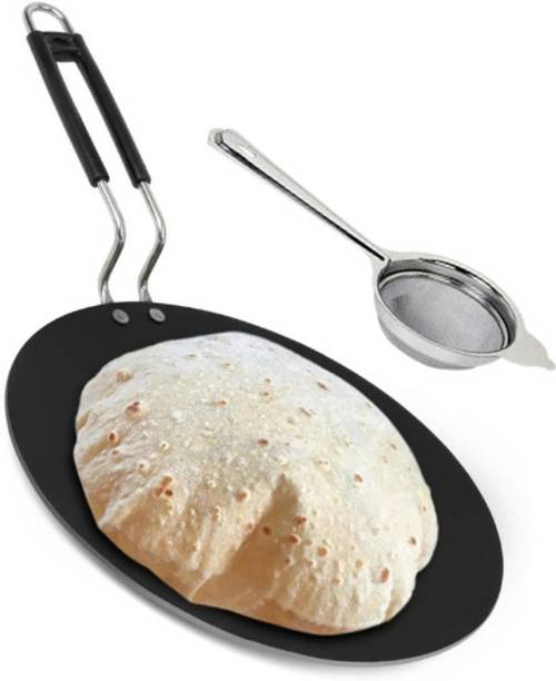 SHUBHCO Iron Roti Tawa with Tea Strainer Combo | Loha Tawa for Chapati & Phulkha Tawa 26 cm diameter