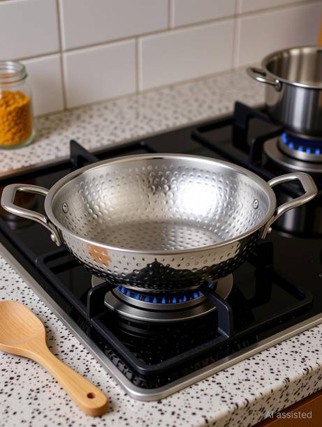 NIRLON NIRLON Plus Hammered Triply Stainless Steel Cookware Deep Kadhai 20cm-1.5Ltr Kadhai 20 cm diameter 1.5 L capacity