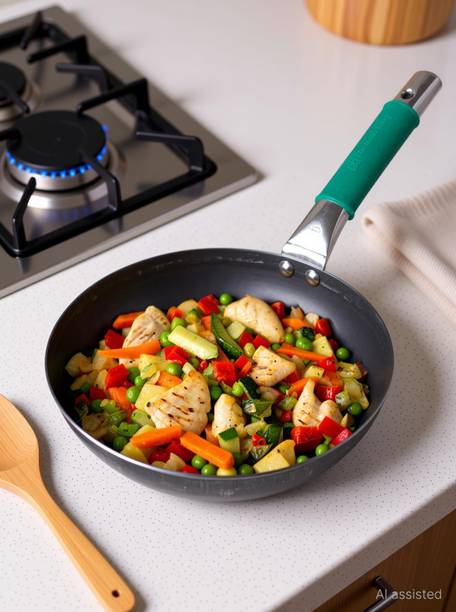 The Indus Valley Pre-Seasoned Light Iron Fry Pan with Silicone Grip - 9.8 inch Fry Pan 25 cm diameter 2 L capacity