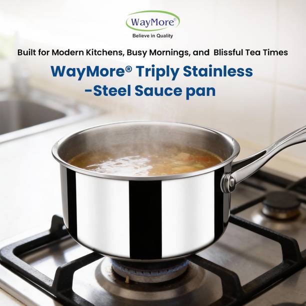 WAYMORE TriPly Sauce Pan, Tea Pan for Chai/Milk, Heat Resist Handle with Lid Sauce Pan 16 cm diameter with Lid 1.7 L capacity