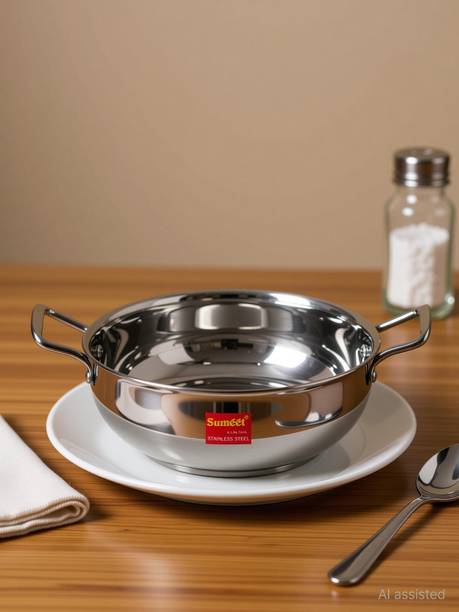 Sumeet Stainless Steel Induction Bottom (Encapsulated Bottom) Induction & Gas Stove Friendly Kadhai Size No.11 Kadhai 20 cm diameter 1.5 L capacity