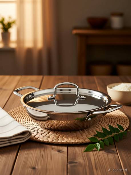 MITHALI Cook Healthy 22 SS Lid Kadhai,cookware,cookware set fried pan Kadhai 22 cm diameter with Lid 2 L capacity