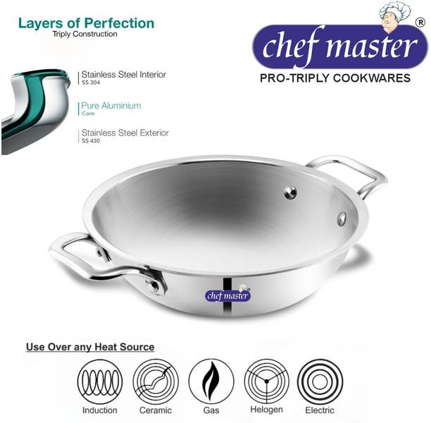 Chefmaster TRI-MAX Be Essentials Triply Stainless Steel Heavy Duty Kadhai 24 cm diameter 2.5 L capacity