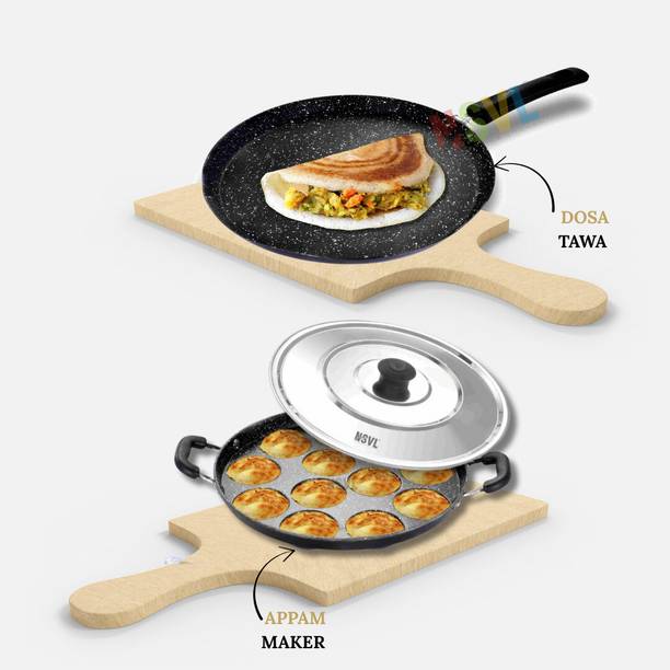 NSVL Non-Stick Dosa Tawa & Appam Maker | Granite Finish | PFOA Free Tawa Paniarakkal with Lid 1 L capacity 26.5 cm diameter