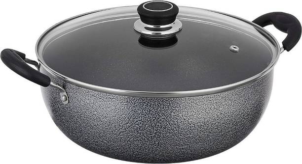 MITHALI Non stick Kadhai 24 cm diameter with Lid 2.4L capacity (Aluminium, Non-stick) Kadhai 26 cm diameter with Lid 2.6 L capacity