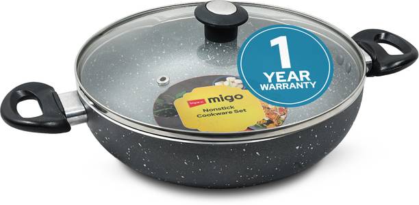 IMPEX Granite Nonstick Kadhai Pan, 3 Layer Super Granite, 2.6mm thick 24 cm ढक्कन के साथ