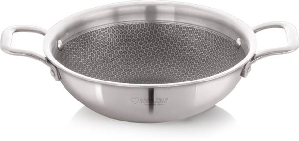 NIRLON Prima Honeycomb Triply Stainless Steel Cookware Deep Kadai/wok 22cm Kadhai 22 cm diameter 2 L capacity