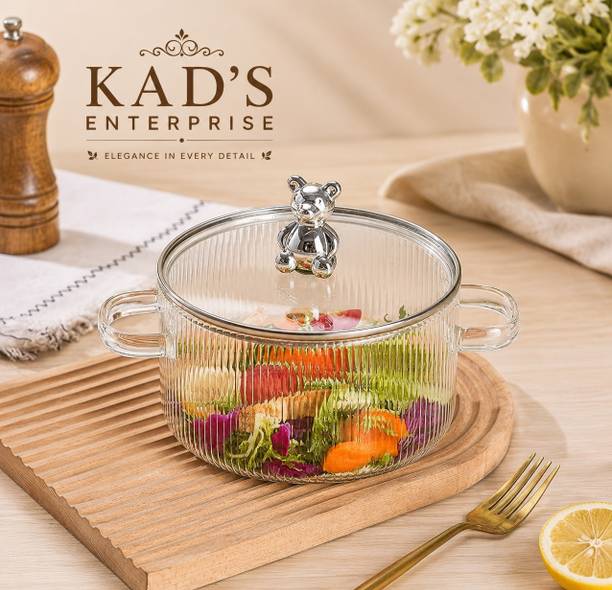 Dm Enterprise GLASS COOKWARE 1600ML Borosilicate Glass Casserole with Lid & Bear Handle Knob Pot 15 cm diameter 1500 ml capacity with Lid