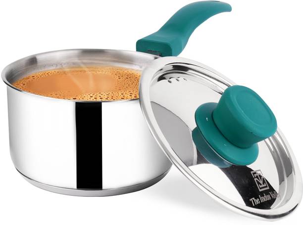 The Indus Valley Stainless Steel 3-Layer Bottom Saucepan / Milk Pan / Tea Pan - 6.7 inch Sauce Pan 16.9 cm diameter with Lid 1.5 L capacity