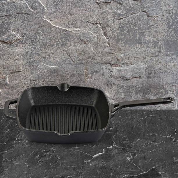 cello Ironica Pre-Seasoned Cast Iron Pan 24cm |5 Year Warranty|Sturdy Handle| Black Grill Pan 24 cm diameter 2 L capacity