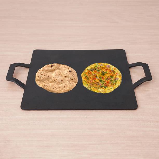 The Indus Valley Pre-Seasoned Light Iron Square Tawa for Dosa/Chapathi with Twin Handle - 12 inch Tawa 30.4 cm diameter