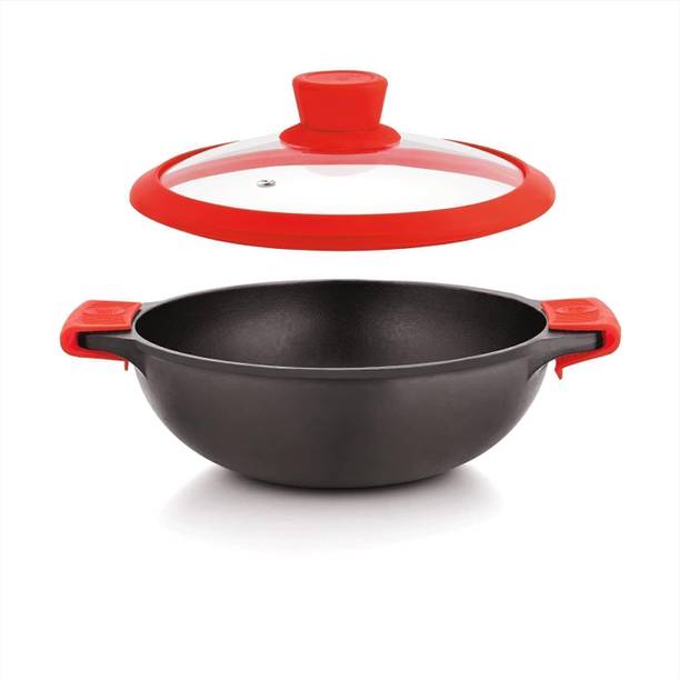 THE CHEF STORY Throwback Series Cast Iron Deep Kadhai 26 cm diameter with Lid 3.2 L capacity