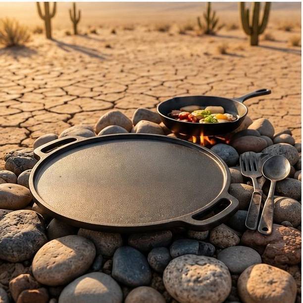 KHODAL ENTERPRISE Heavy-Duty Round Cast Iron Tawa-30cm,2.8kg|Ideal for Crisp Dosas,Chapatis&Roti Tawa 30 cm diameter