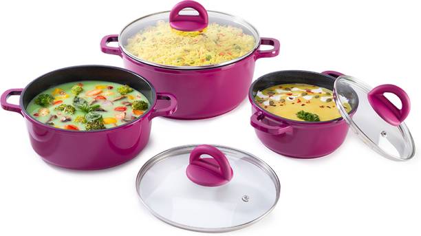 WONDERCHEF Ceramide Casserole Pink Set Pot 16 cm diameter 1 L capacity with Lid