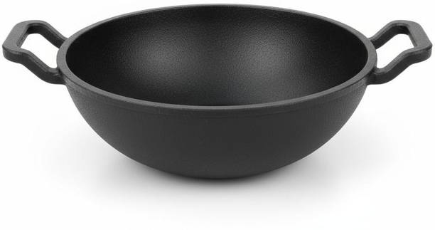 OMORTEX Pre-Seasoned Cast Iron Kadhai 25 cm diameter 2.5 L capacity