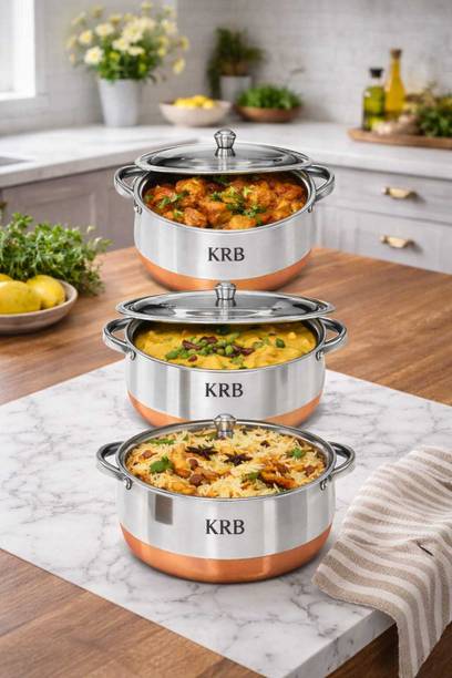 KRB KRB, Stainless steel handi set of 3 cookwear set Handi 0.7 L, 1.5 L, 2 L with Lid