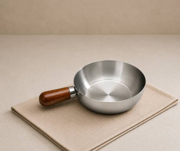 Brivila Mini Stainless Steel Frying Pan with Wooden Handle for Kitchen Cooking Fry Pan 1 cm diameter 1 L capacity