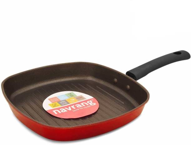 NAVRANG NONSTICK GRILL PAN / FRY PAN , NON INDUCTION, RED Grill Pan 16.5 cm diameter 1 L capacity