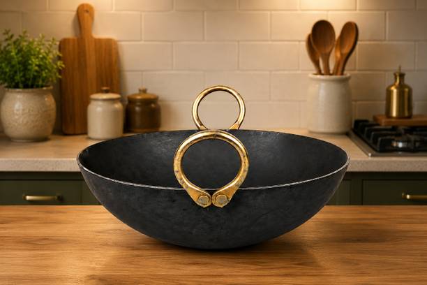 Tannu Craft Traditional Iron Kadhai/Iron Kadhai,Frying Pan Kadhai,Pure Iron Kadhai 20 cm diameter 3.5 L capacity