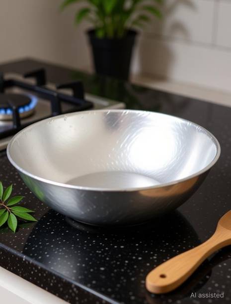 Sonanshi Aluminium Kadhai without Handle/Aluminium Tasla Kadhai 25.4 cm diameter 1.5 L capacity
