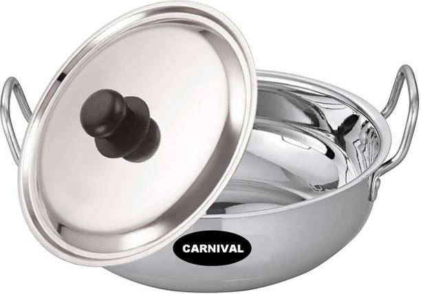 CARNIVAL Stainless Steel Kadhai/Cookware Kadhai With Lid for Cooking Kadhai 22 cm diameter with Lid 2 L capacity
