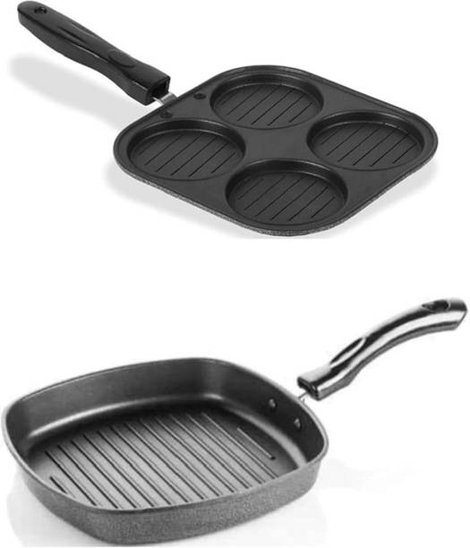 HM EVOTEK Gas Stove Uttapam Pan Combo with Grill Pan Nonstick Durable Grill Pan 19.5 cm, 22 cm diameter 0.5 L, 1 L capacity