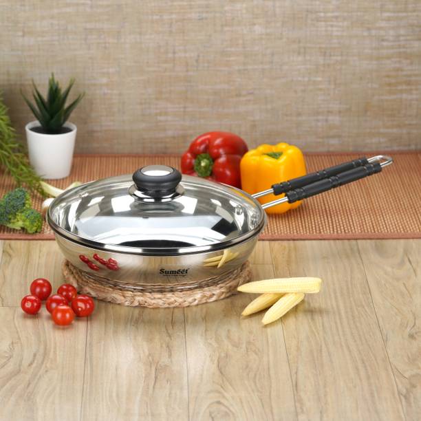 Sumeet Stainless Steel Induction Bottom Fry Pan With Glass Lid 1.250 LTR, 21.5 cm Fry Pan 21.5 cm diameter with Lid 1.25 L capacity