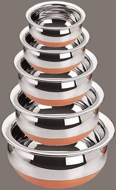 forsel Stainless Steel Copper Base Handi Bowl Set for Dining and Entertaining Handi 4 L