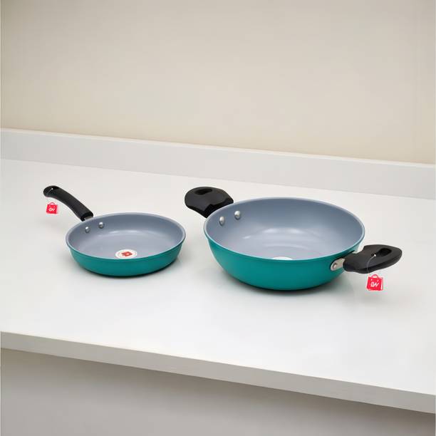 LAZYwindow Elite Nonstick Healthy Combo Set - Fry Pan & Big Kadhai Set Kadhai 26.5 cm, 22 cm diameter 1 L, 3 L capacity