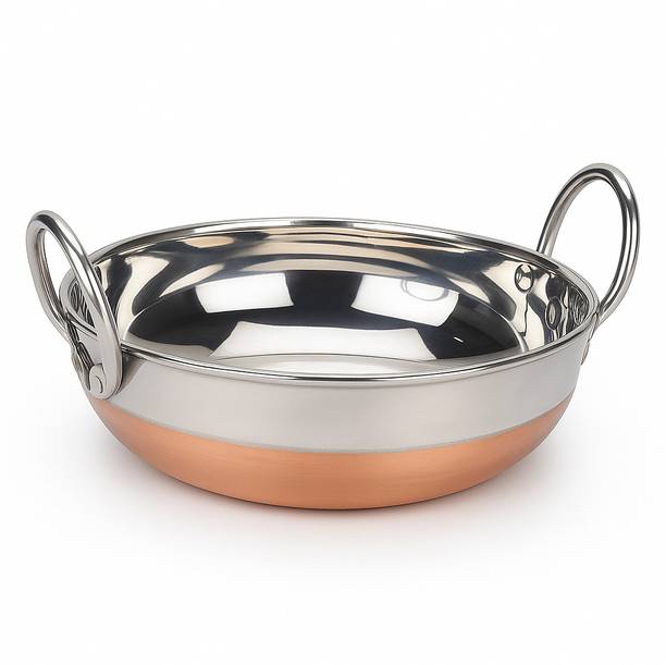 ODAR ODAR Premium Quality COPPER BOTTAM KADAI 1 L Kadhai 10 cm diameter with Lid 1 L capacity
