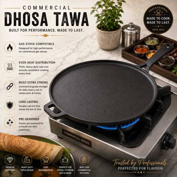 forsel Pre Seasoned Multipurpose Cast Iron Tawa | Flat Kitchen Pan Tawa 30 cm diameter