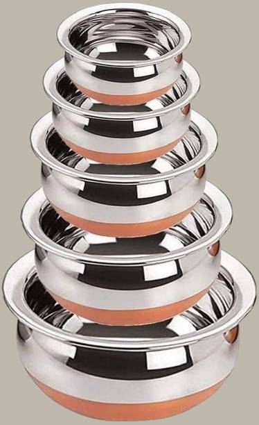 forsel Premium Copper Bottom Stainless Steel Handi Bowl Set for Home Dining Handi 4 L