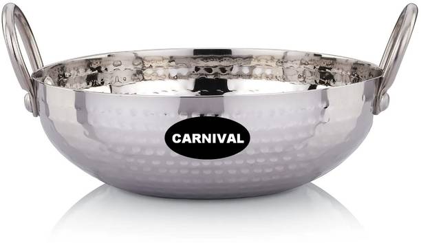 CARNIVAL Stainless Steel Hammered Kadhai/Cookware Kadhai Without Lid for Cooking Kadhai 20 cm diameter 1.5 L capacity