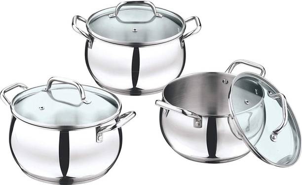 VINOD Stainless Steel 3 Piece Almaty Saucepot with Glas...