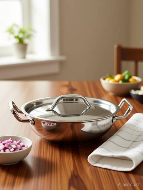 MITHALI Mithali Triply 3 Layer Stainless Steel Cookware Deep Kadhai 20c 20 cm ढक्कन के साथ