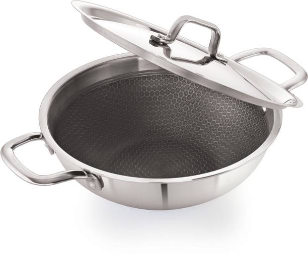 iVBOX Triply Honeycomb induction-Bottom Stainless Steel Kadai with Lid, 2.6 Ltr 24 cm ढक्कन के साथ