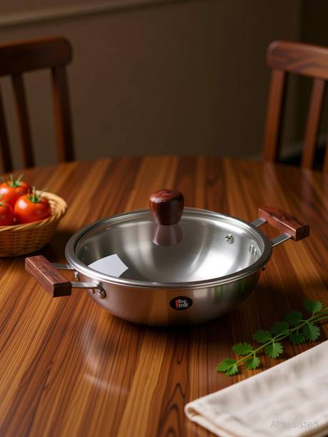 MILTON Pro cook Triply Hexa Tech Induction with Glass Lid & Wooden Handle,26 cm 26 cm ढक्कन के साथ