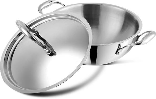VINOD Platinum Triply Stainless Steel Extra Deep कढ़ाही 26 cm ढक्कन के साथ