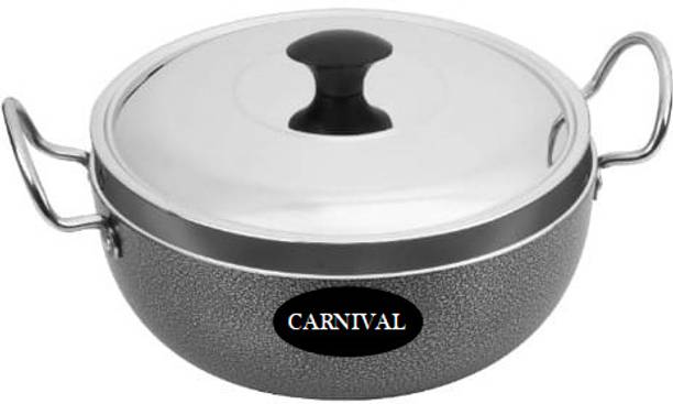 CARNIVAL Aluminium Coating Kadhai/Deep Kadhai With Stainless Steel Lid Kadhai 33 cm diameter with Lid 7 L capacity