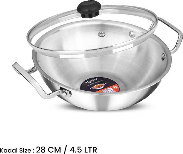Master Trivana Triply Stainless Steel Kadhai 28 cm diameter with Lid 4.5 L capacity