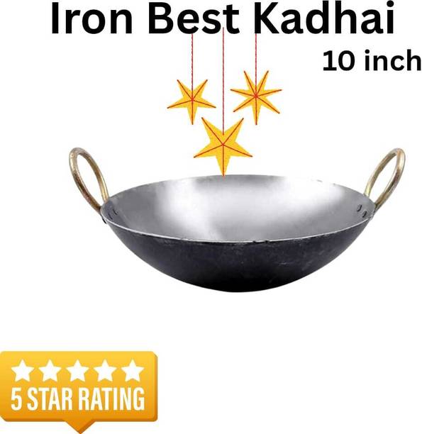BABA DEEP SINGH TRADERS IRON KADHAI 10 INCH WITH STRONG HANDLE 2030 Kadhai 24.15 cm diameter 2 L capacity