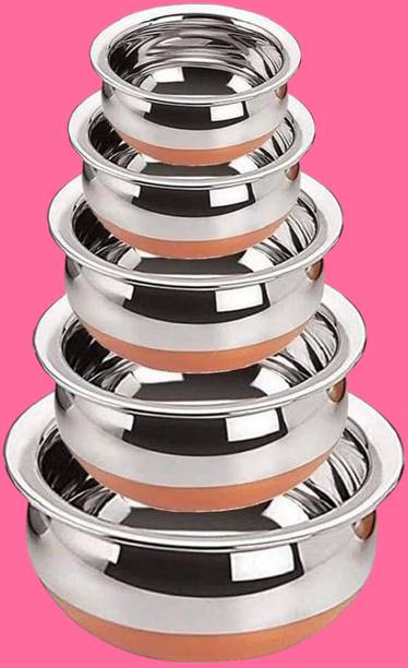 forsel Copper Bottom Stainless Steel Handi Bowl Set for Kitchen Table Service Handi 4 L